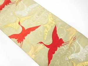 アンティーク　観世水に群鶴模様織り出し袋帯（材料）